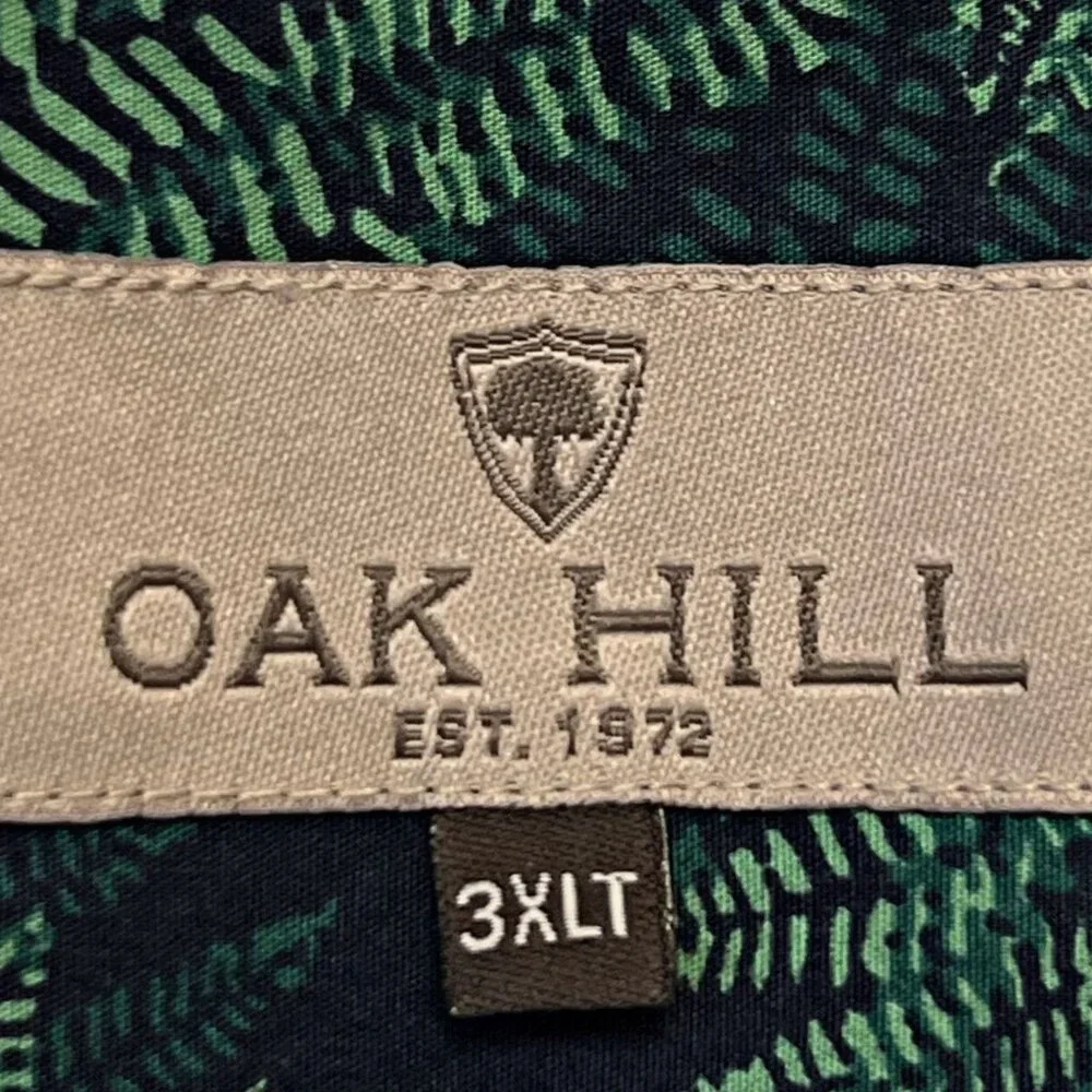 Oak Hill Button Down Collared Dress Shirt Fern Print Sport Top Green Navy 3XL - Picture 7 of 7